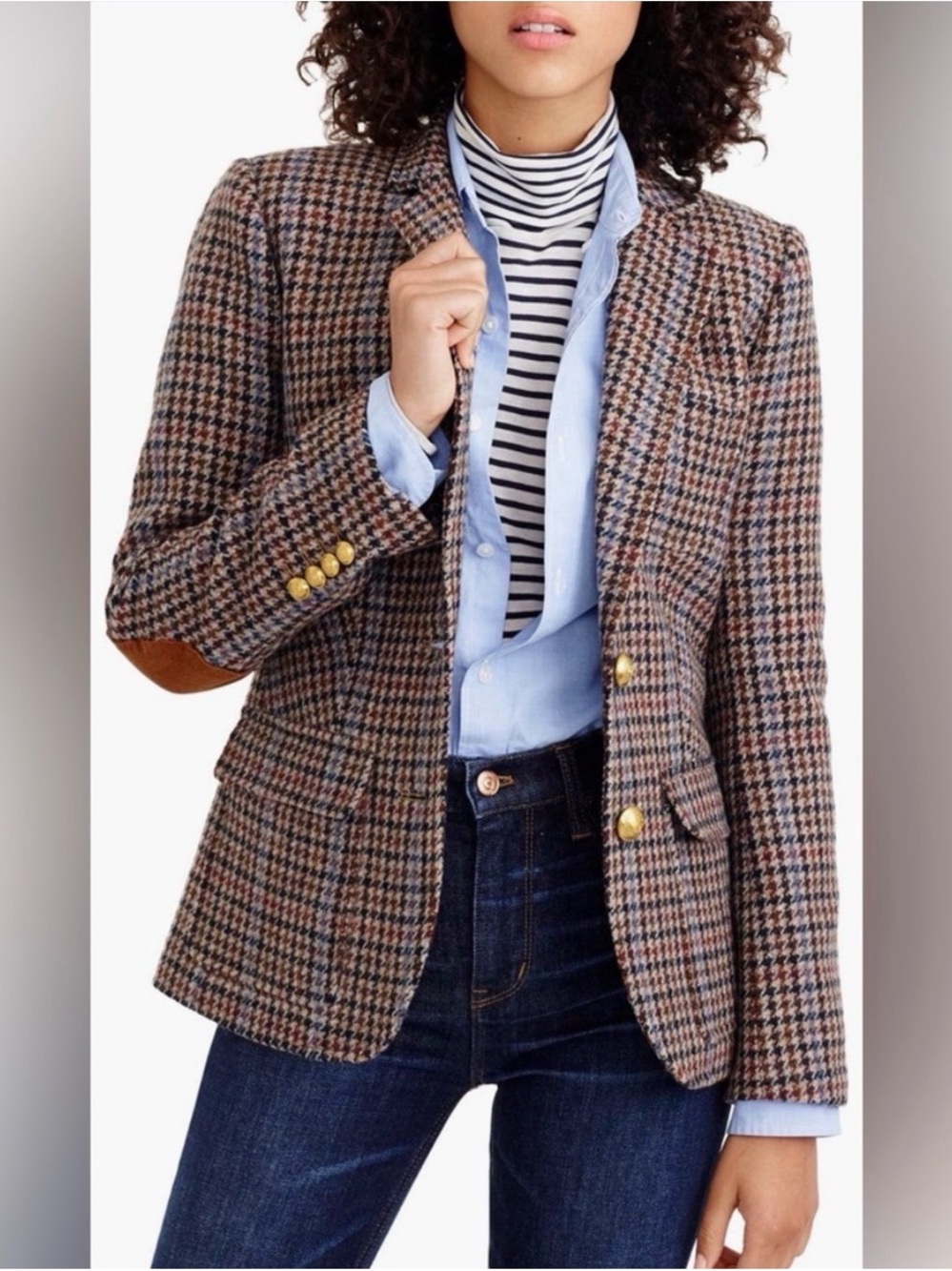 J. Crew Rhodes Houndstooth Blazer with Elbow Patches 100% Wool